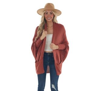 DAVI & DANI | Rich Marsala Draped Dolman Sleeve Cardigan